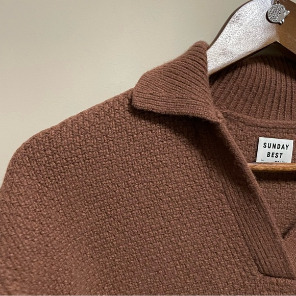 Aritzia Sunday Best Lottie Sweater Brown Wool Blend Crochet Squares Women’s 2XS - Picture 4 of 14